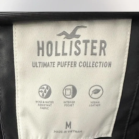 Hollister black faux leather puffer jacket Size M - Picture 2 of 6
